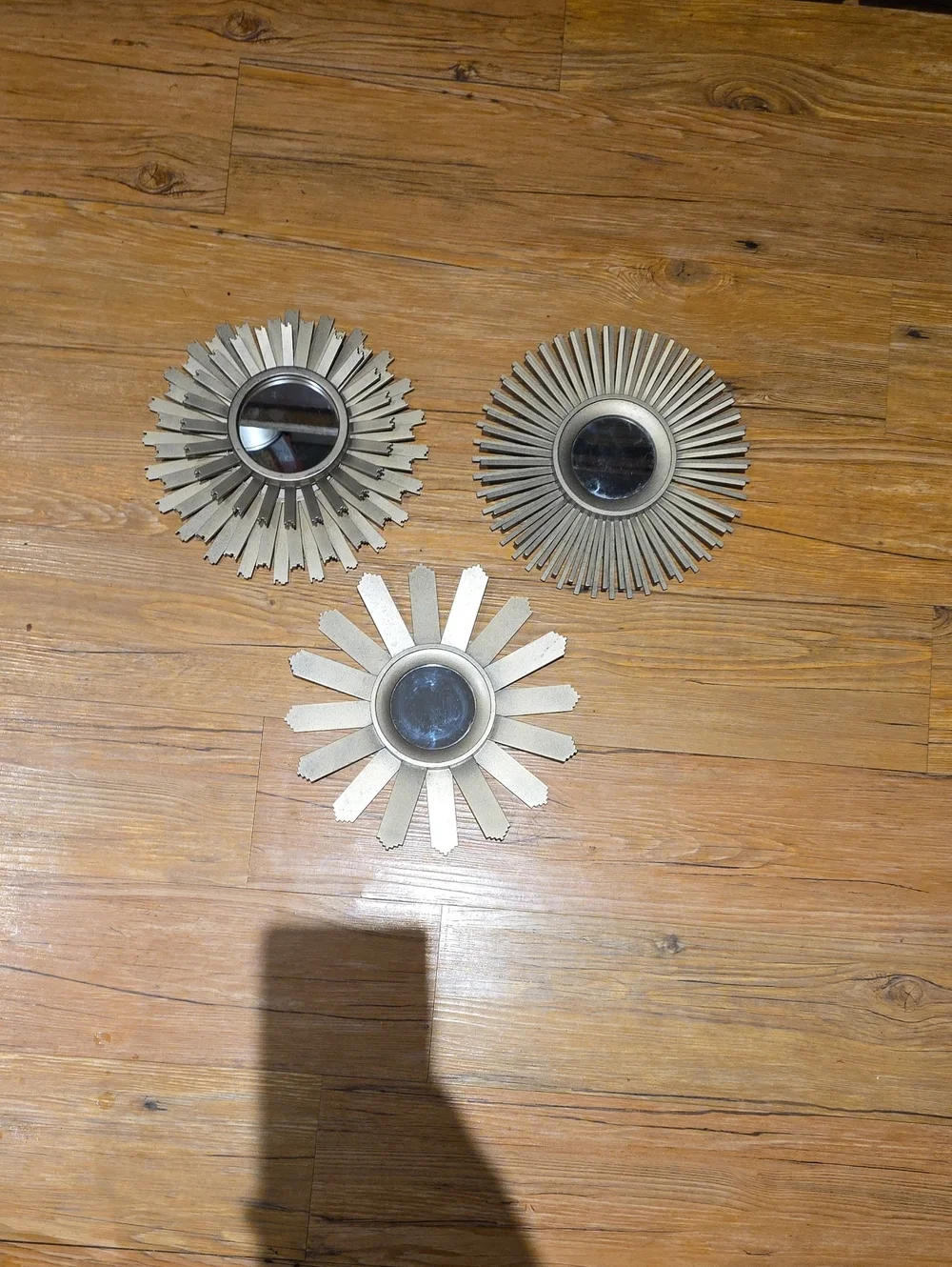 Plastic Sunburst Wall Mirrors — Silver/Gold/Gray Decorative Set